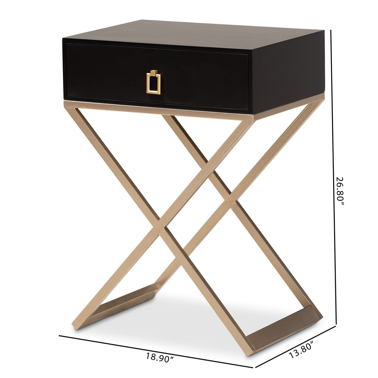Baxton Studio Patricia Modern and Contemporary Wood and Powder Coated Brass Effect Metal 1-Drawer End Table