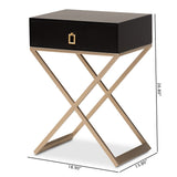 Baxton Studio Patricia Modern and Contemporary Wood and Powder Coated Brass Effect Metal 1-Drawer End Table