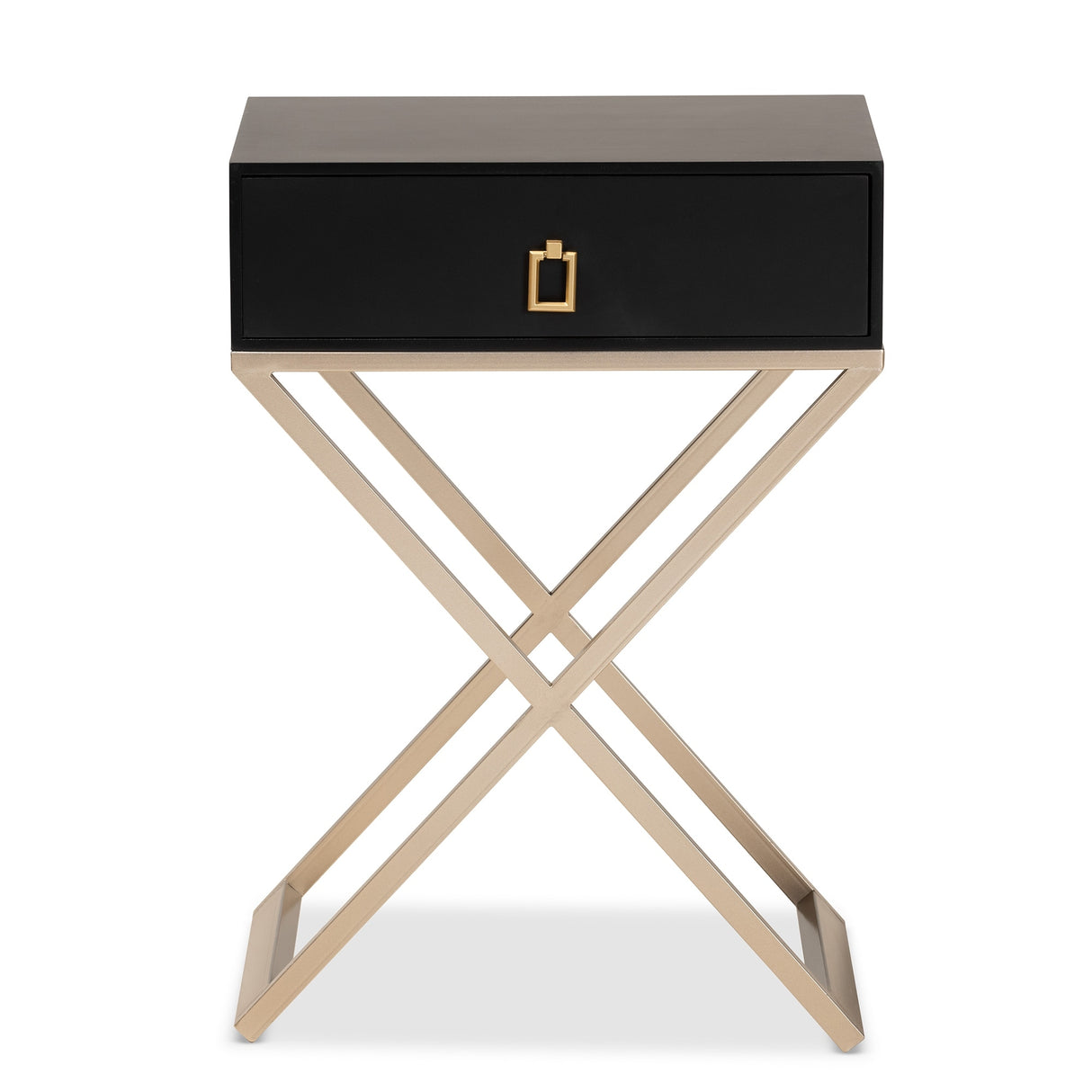 Baxton Studio Patricia Modern and Contemporary Wood and Powder Coated Brass Effect Metal 1-Drawer End Table
