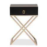 Baxton Studio Patricia Modern and Contemporary Wood and Powder Coated Brass Effect Metal 1-Drawer End Table