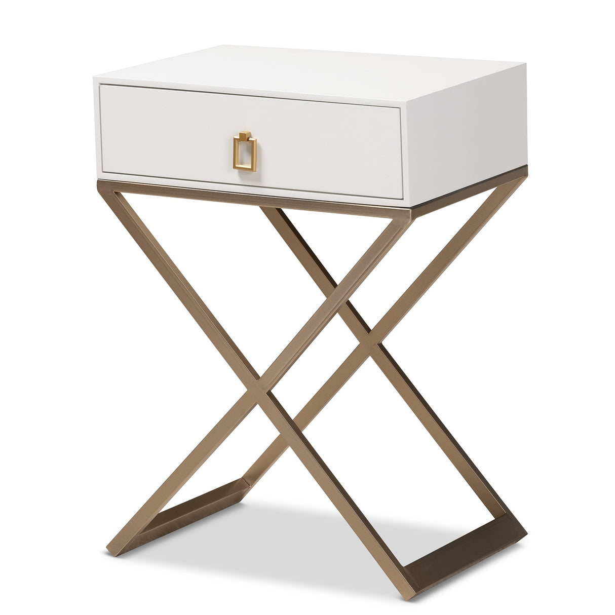 Baxton Studio Patricia Modern and Contemporary Wood and Powder Coated Brass Effect Metal 1-Drawer End Table