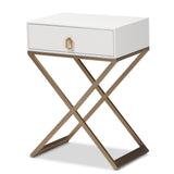 Baxton Studio Patricia Modern and Contemporary Wood and Powder Coated Brass Effect Metal 1-Drawer End Table