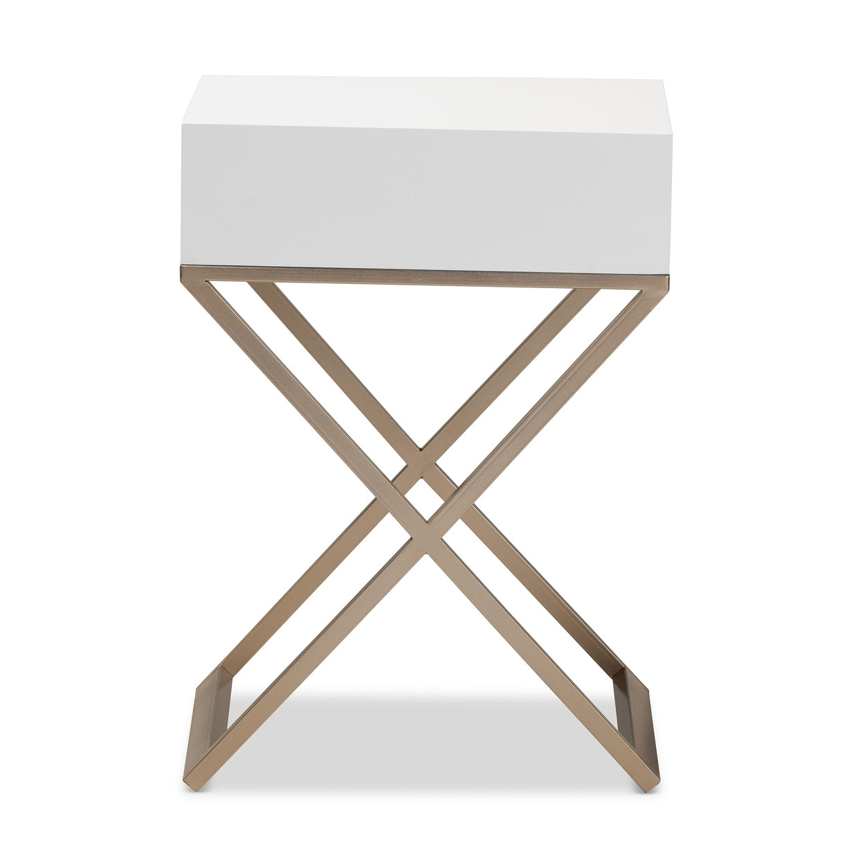 Baxton Studio Patricia Modern and Contemporary Wood and Powder Coated Brass Effect Metal 1-Drawer End Table