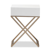 Baxton Studio Patricia Modern and Contemporary Wood and Powder Coated Brass Effect Metal 1-Drawer End Table