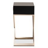 Baxton Studio Patricia Modern and Contemporary Wood and Powder Coated Brass Effect Metal 1-Drawer End Table