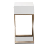 Baxton Studio Patricia Modern and Contemporary Wood and Powder Coated Brass Effect Metal 1-Drawer End Table