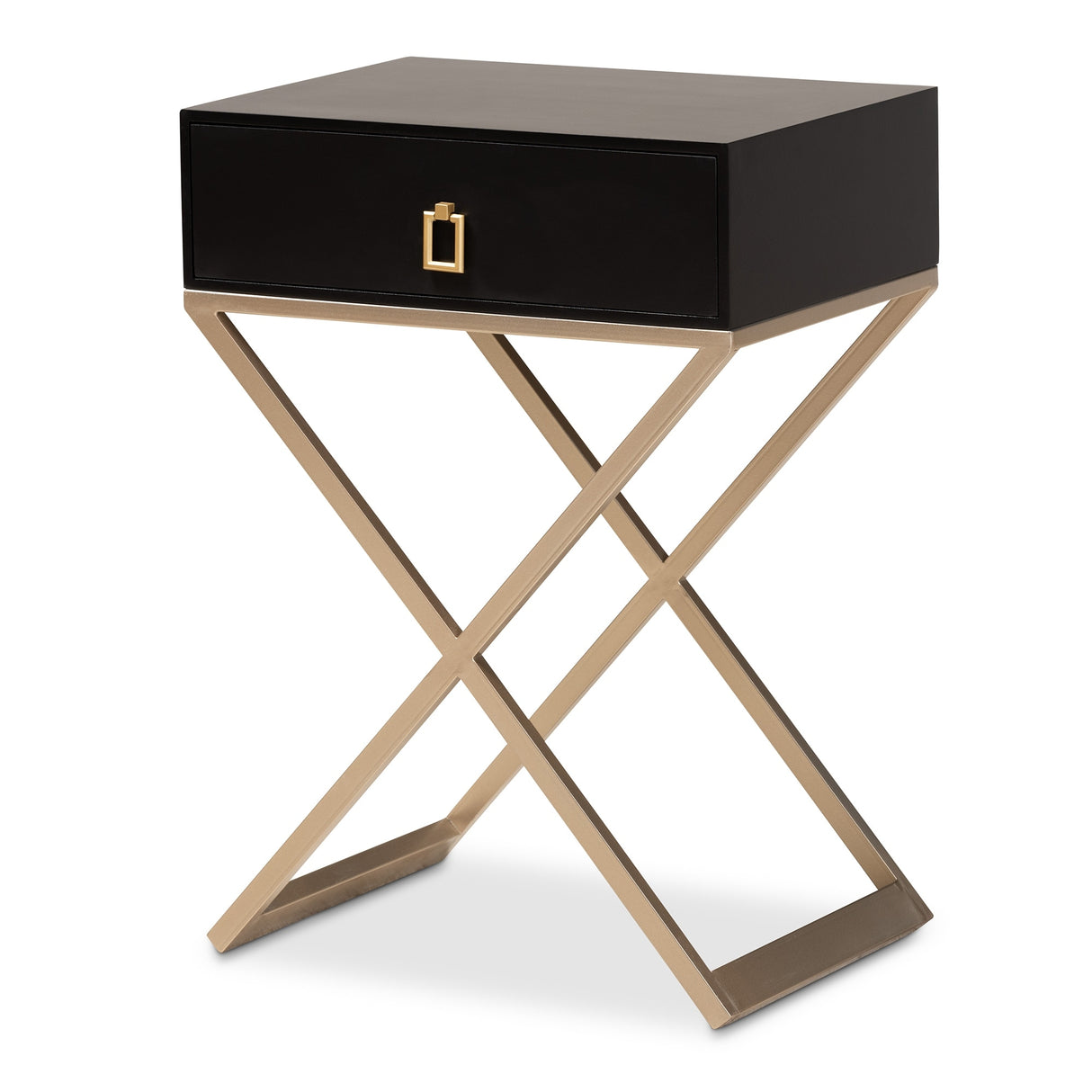 Baxton Studio Patricia Modern and Contemporary Wood and Powder Coated Brass Effect Metal 1-Drawer End Table