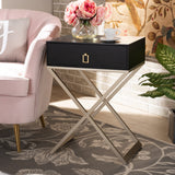 Baxton Studio Patricia Modern and Contemporary Wood and Powder Coated Brass Effect Metal 1-Drawer End Table