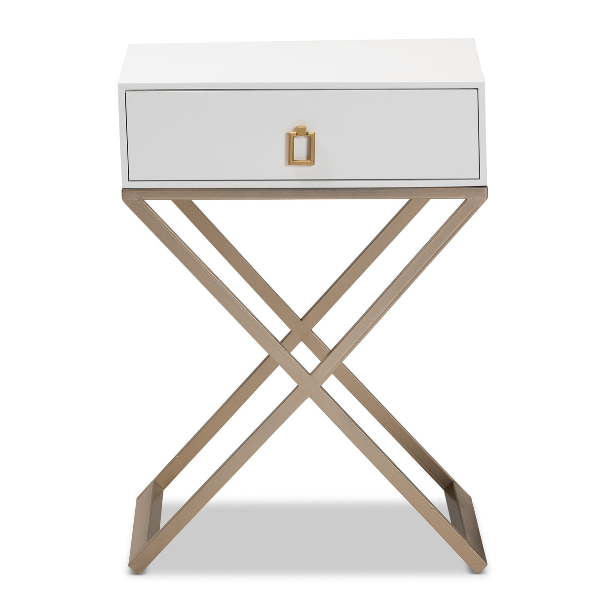 Baxton Studio Patricia Modern and Contemporary Wood and Powder Coated Brass Effect Metal 1-Drawer End Table