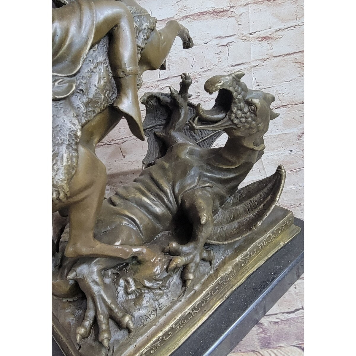 Patron Saint George And The Dragon Bronze Figurine Sculpture 20 Inches X 15 Inches