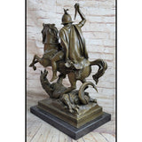 Patron Saint George And The Dragon Bronze Figurine Sculpture 20 Inches X 15 Inches