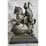 Patron Saint George And The Dragon Bronze Figurine Sculpture 20 Inches X 15 Inches
