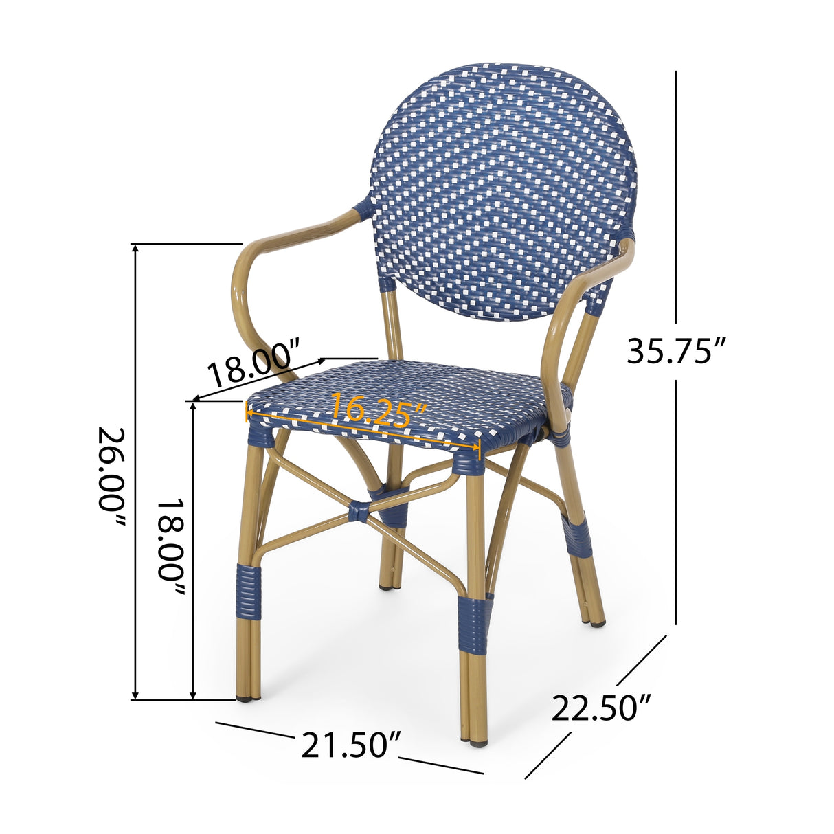 Paul Outdoor French Cafe Chair (Set of 2) by Christopher Knight Home - 21.50" L x 22.50" W x 35.75" H