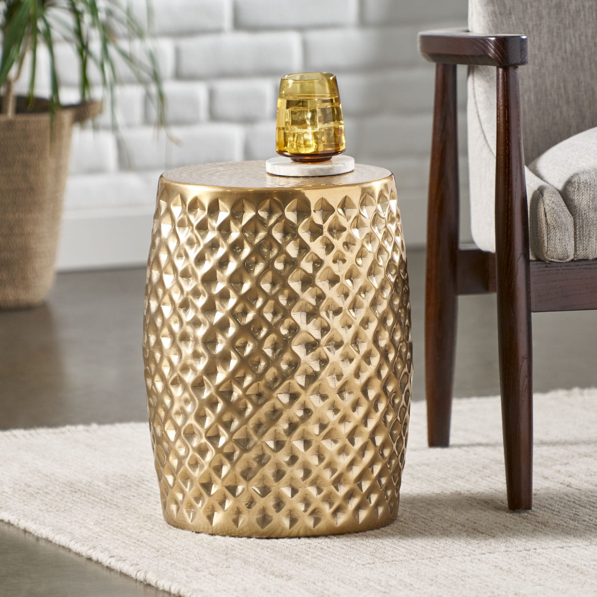 Pausch Boho Glam Handcrafted Hammered Aluminum Side Table by Christopher Knight Home - 12.00" L x 12.00" W x 16.00" H