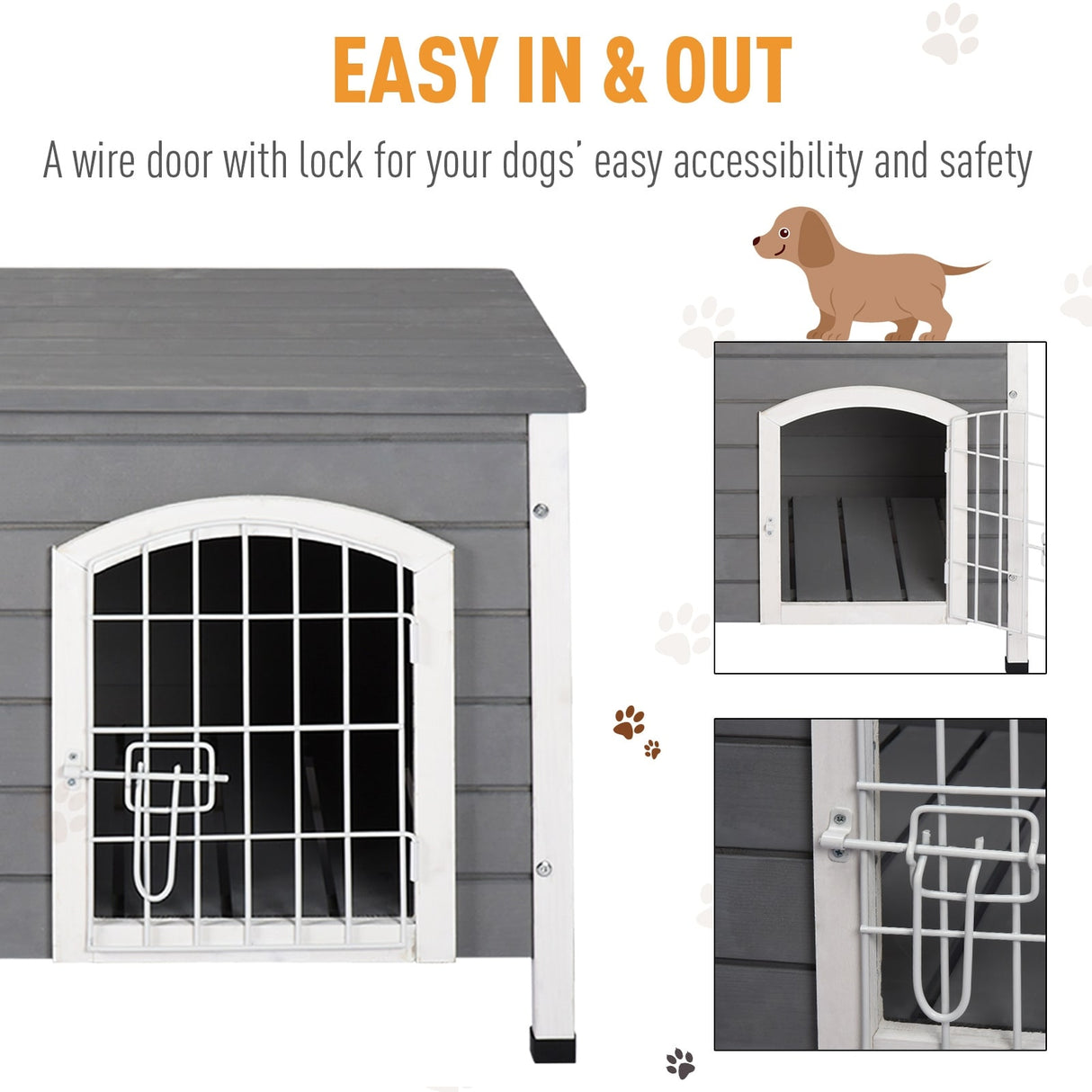 PawHut 21'' Wooden Decorative Dog Cage Kennel Wire Door with Lock Small Animal House with Openable Top Removable Bottom Gray