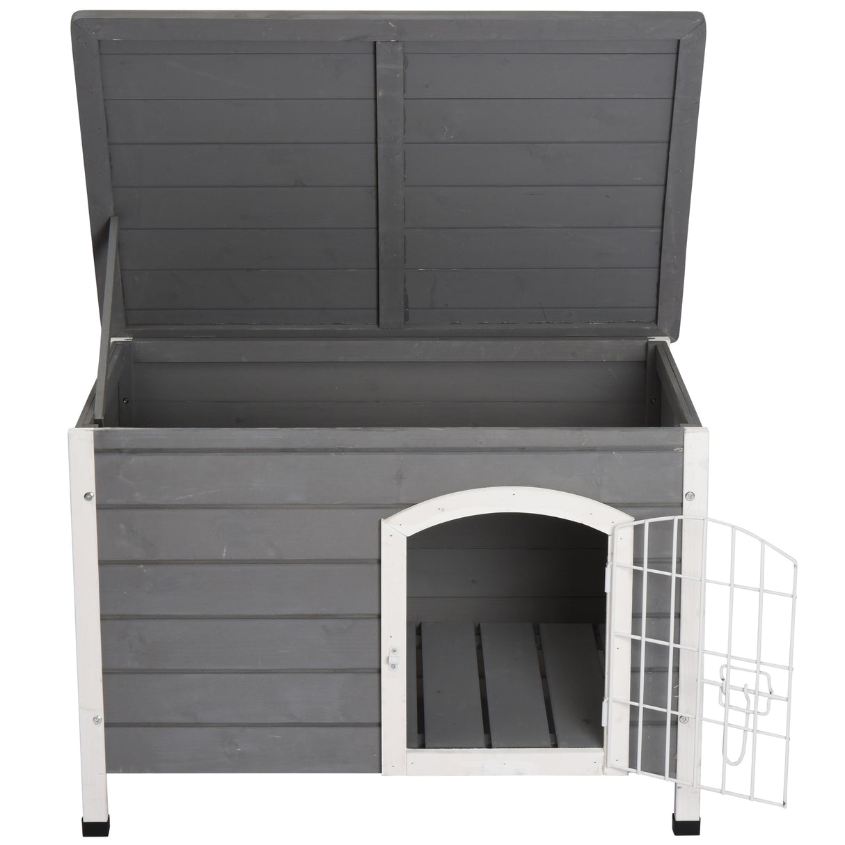 PawHut 21'' Wooden Decorative Dog Cage Kennel Wire Door with Lock Small Animal House with Openable Top Removable Bottom Gray
