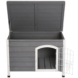 PawHut 21'' Wooden Decorative Dog Cage Kennel Wire Door with Lock Small Animal House with Openable Top Removable Bottom Gray
