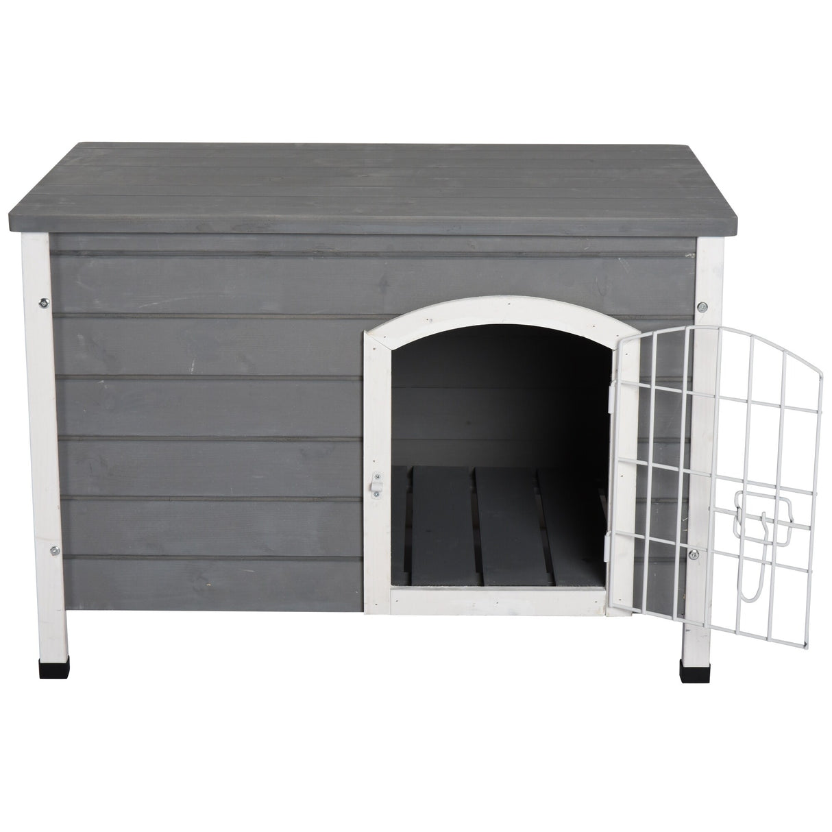 PawHut 21'' Wooden Decorative Dog Cage Kennel Wire Door with Lock Small Animal House with Openable Top Removable Bottom Gray