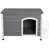 PawHut 21'' Wooden Decorative Dog Cage Kennel Wire Door with Lock Small Animal House with Openable Top Removable Bottom Gray