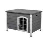 PawHut 21'' Wooden Decorative Dog Cage Kennel Wire Door with Lock Small Animal House with Openable Top Removable Bottom Gray