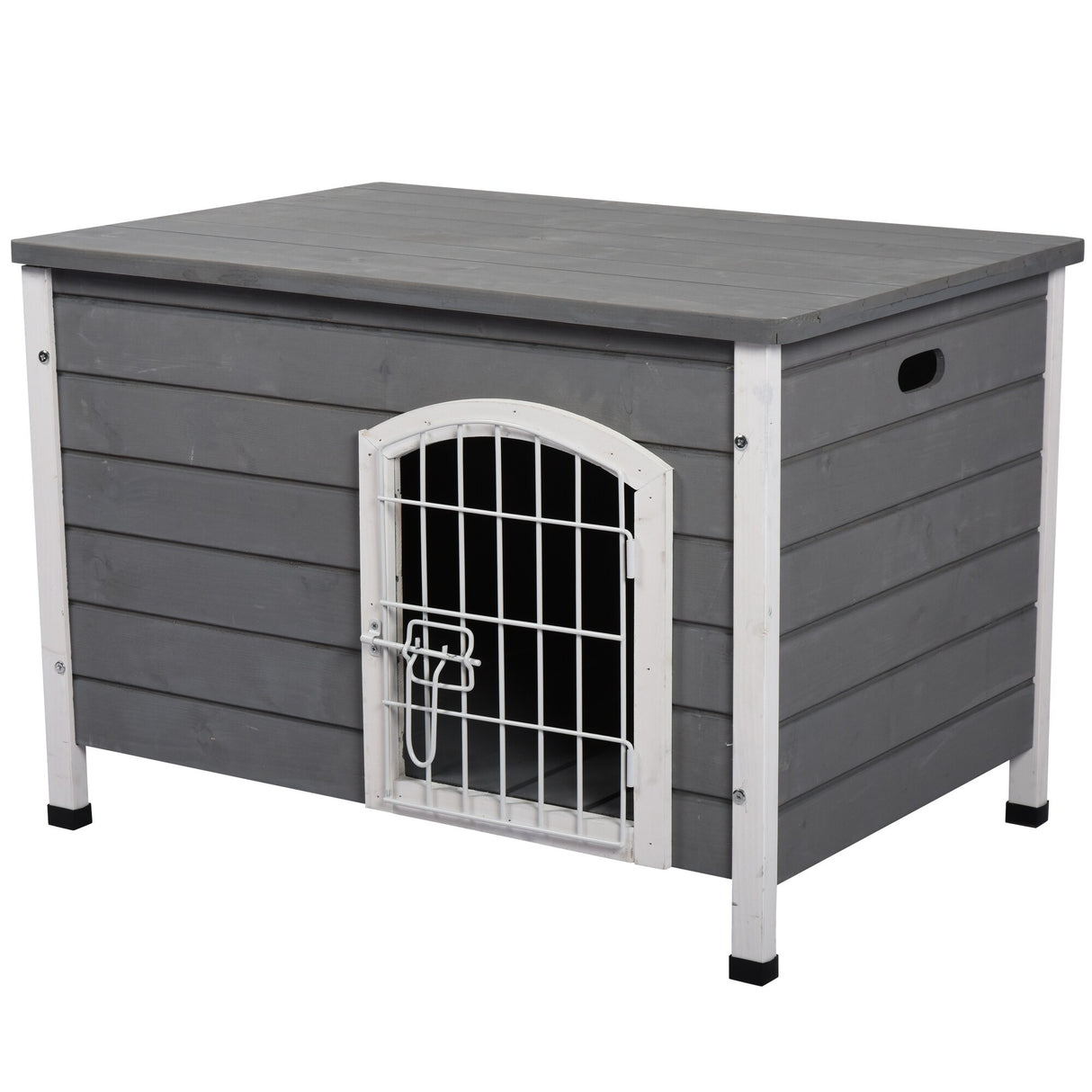 PawHut 21'' Wooden Decorative Dog Cage Kennel Wire Door with Lock Small Animal House with Openable Top Removable Bottom Gray