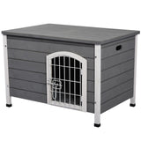 PawHut 21'' Wooden Decorative Dog Cage Kennel Wire Door with Lock Small Animal House with Openable Top Removable Bottom Gray