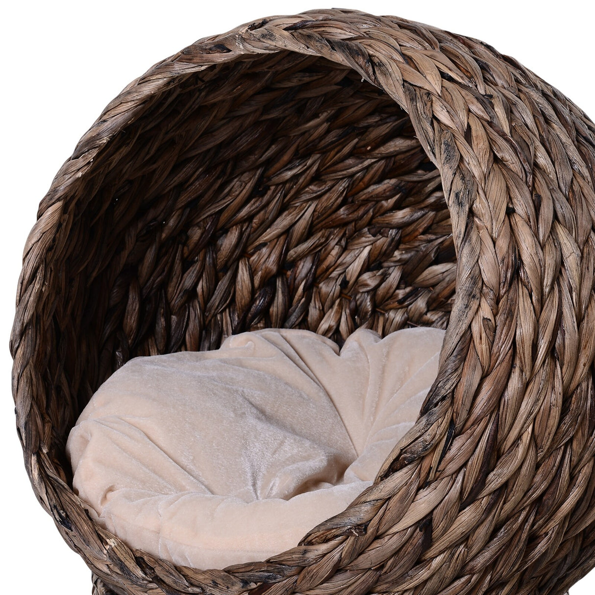PawHut Cat Braided Banana Leaf House Enclosure, Designed for Indoors and Includes Super Soft Cotton Bed, 23.5" H, Grey