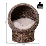 PawHut Cat Braided Banana Leaf House Enclosure, Designed for Indoors and Includes Super Soft Cotton Bed, 23.5" H, Grey