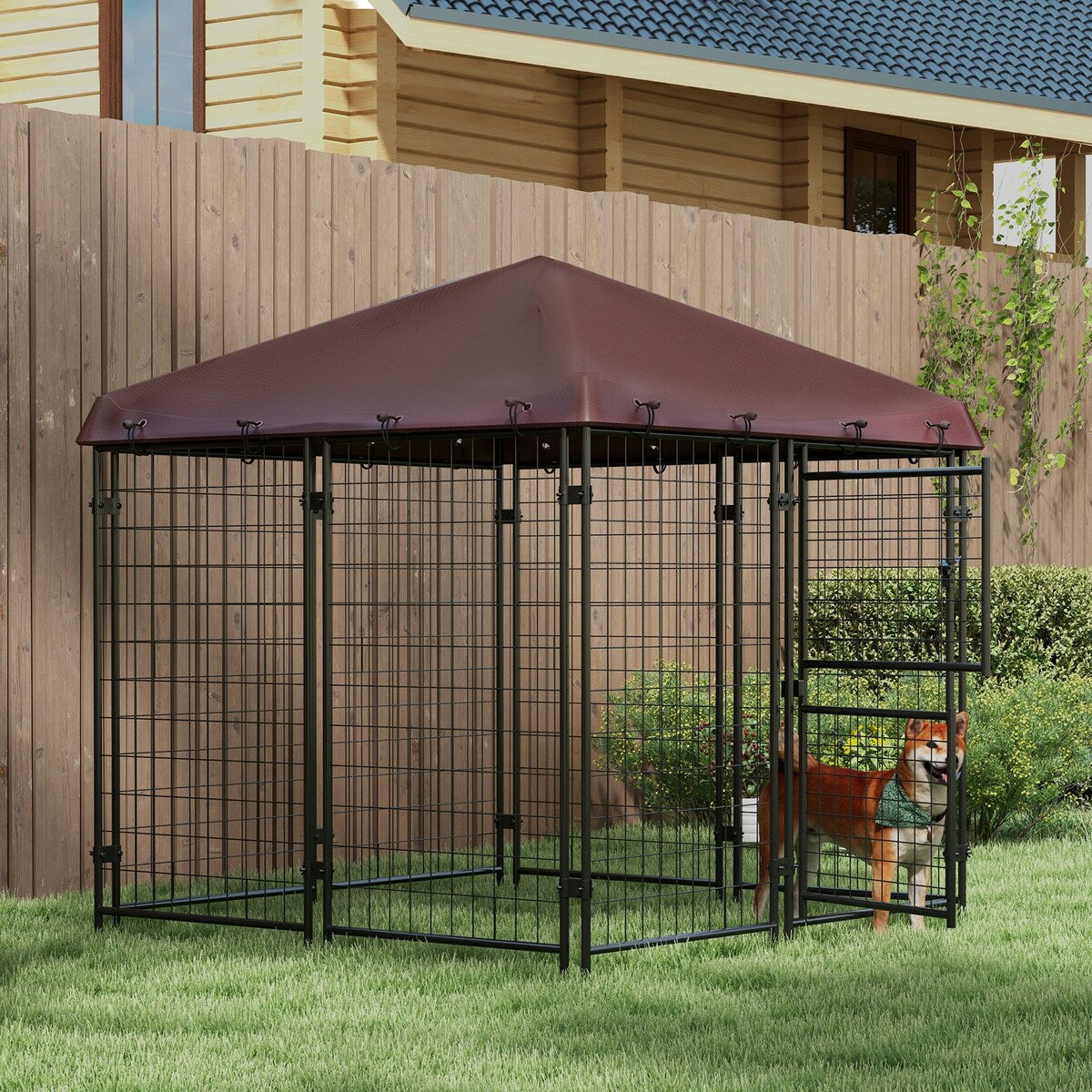 PawHut 4.6' x 5' Dog Kennel Outdoor with Waterproof Cover, Dog Playpen for Small and Medium-Sized Dogs