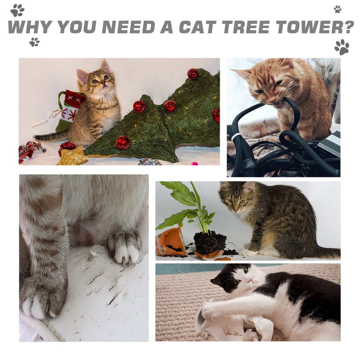 PawHut 40" 5-Level Revolving Stair Cat Tree Scratcher Climbing Activity Tower with Play Center and Resting Perch, Grey