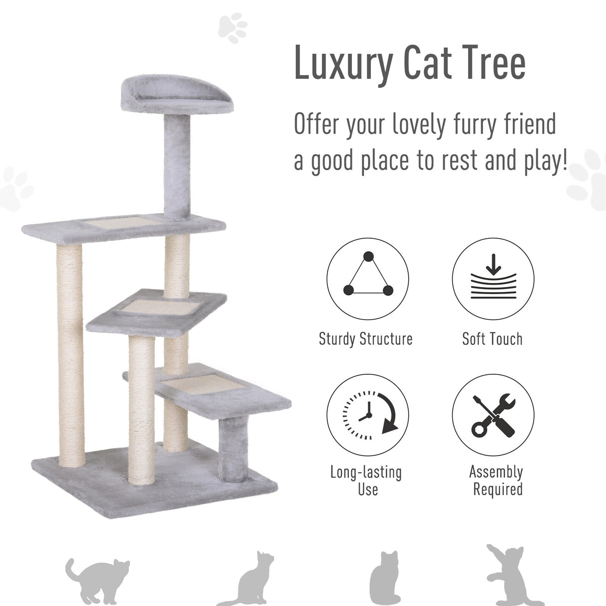 PawHut 40" 5-Level Revolving Stair Cat Tree Scratcher Climbing Activity Tower with Play Center and Resting Perch, Grey