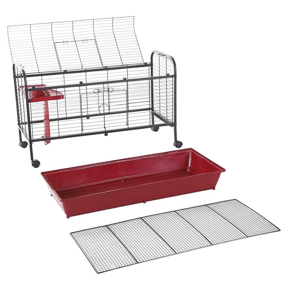 PawHut 42" Metal Wire Small Animal Pet Cage with Wheels