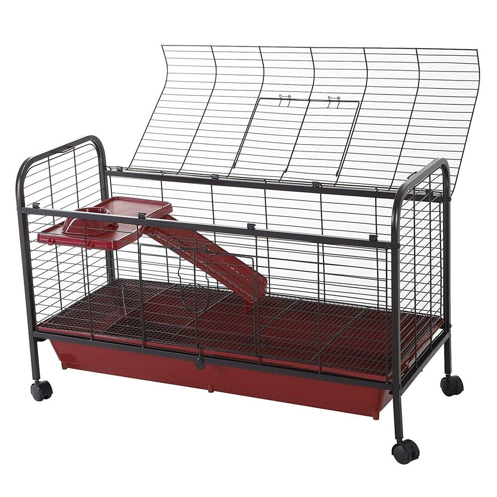 PawHut 42" Metal Wire Small Animal Pet Cage with Wheels