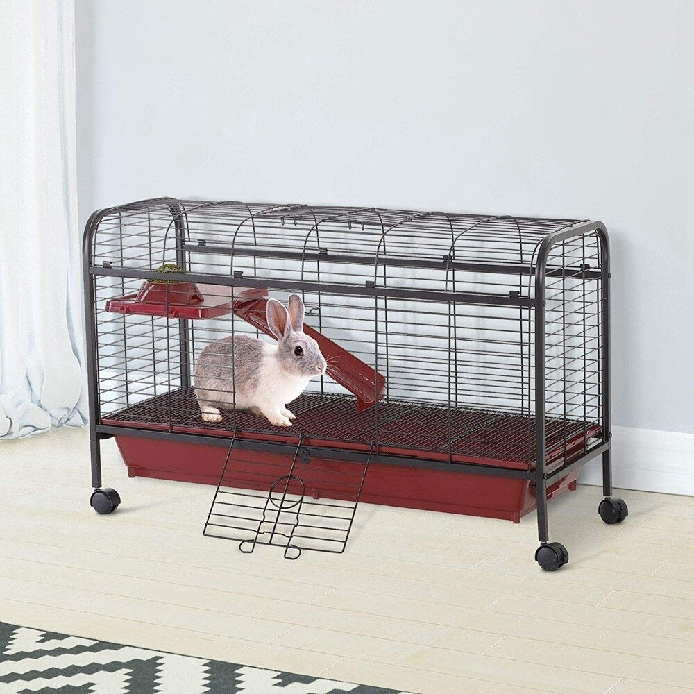 PawHut 42" Metal Wire Small Animal Pet Cage with Wheels