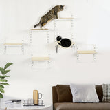 PawHut 6-pc Modern Cat Wall Shelves for Indoor Cats, Height Adjustable Jumping Platforms & Cat Hammock