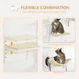 PawHut 6-pc Modern Cat Wall Shelves for Indoor Cats, Height Adjustable Jumping Platforms & Cat Hammock