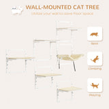 PawHut 6-pc Modern Cat Wall Shelves for Indoor Cats, Height Adjustable Jumping Platforms & Cat Hammock