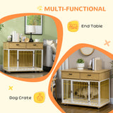 PawHut Dog Crate Furniture with 2 Drawers, Furniture Style Dog Crate End Table Indoor with Soft Cushion, Door for Medium Dogs