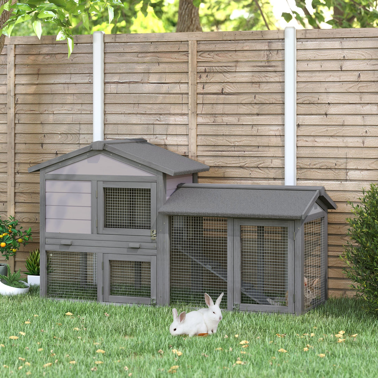 PawHut Rabbit Hutch, Wooden Bunny Hutch, Guinea Pig Cage