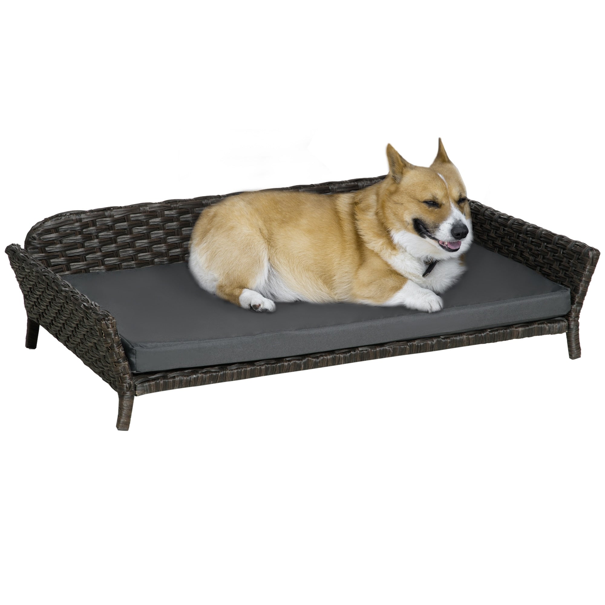 PawHut Rattan Dog Sofa Wicker Pet Bed Raised Cat Couch with Steel F Overstock