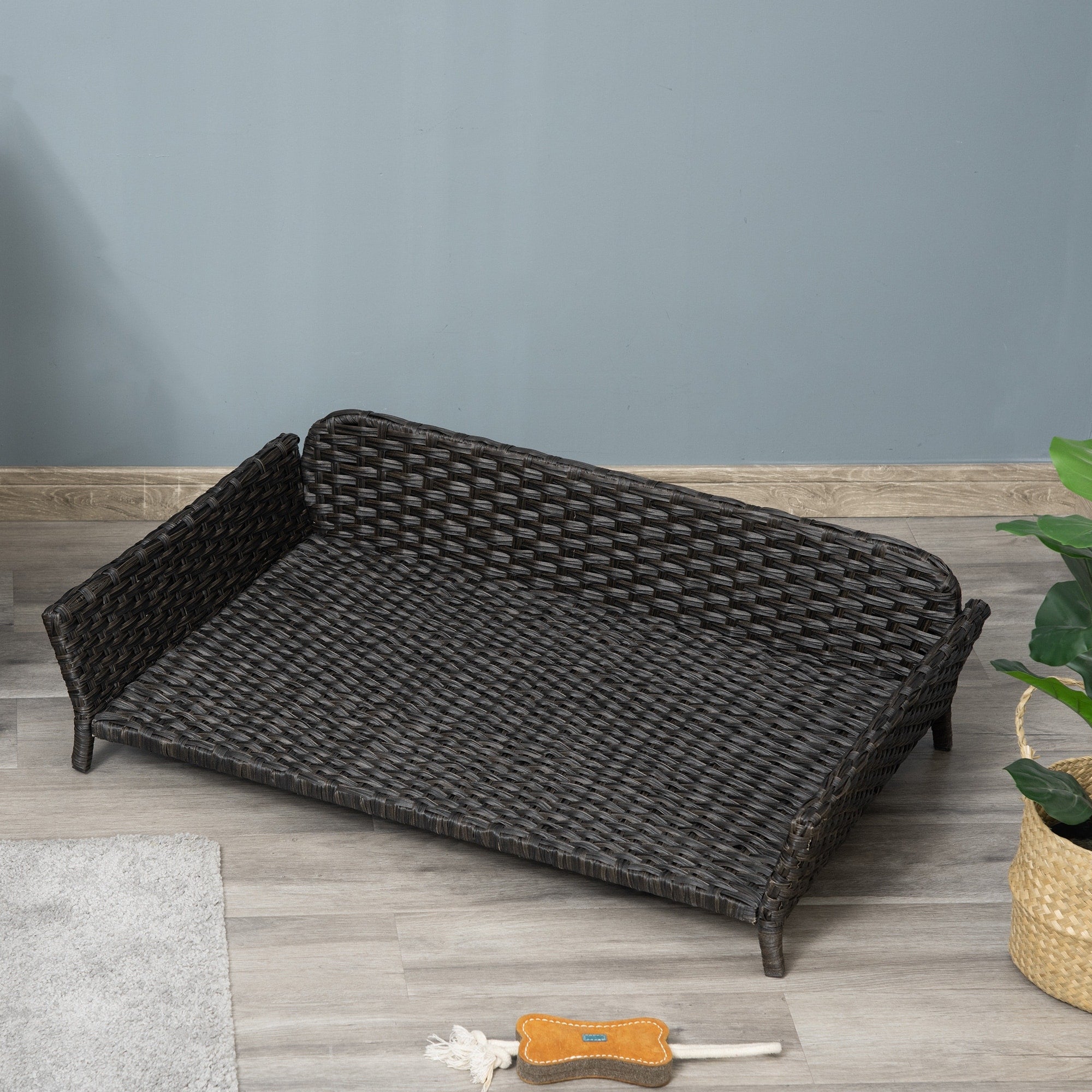 PawHut Rattan Dog Sofa Wicker Pet Bed Raised Cat Couch with Steel F Overstock