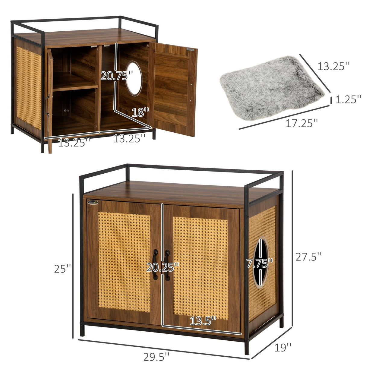 PawHut Shelved Hidden Litter Box Enclosure with Spacious Top and Interior, Large Cat Litter House End Table for Indoor Cats