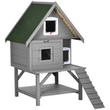 PawHut Wooden Cat House Outdoor with Escape Door, Weatherproof 3-Floor Cat Shelter for 1-2 Feral Cats