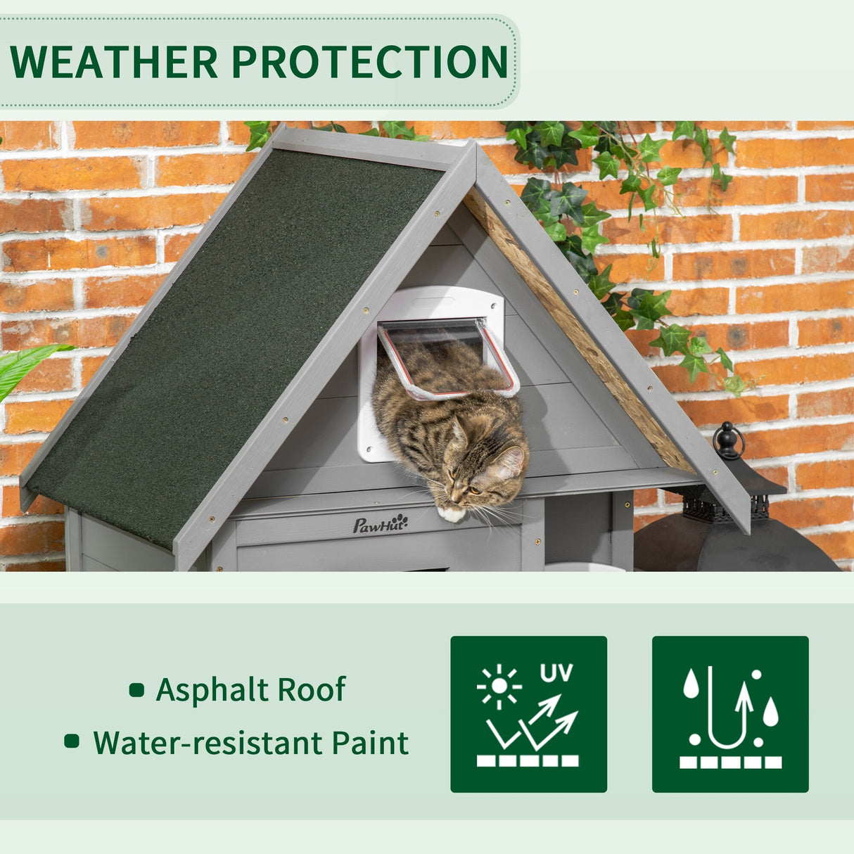 PawHut Wooden Cat House Outdoor with Escape Door, Weatherproof 3-Floor Cat Shelter for 1-2 Feral Cats