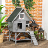 PawHut Wooden Cat House Outdoor with Escape Door, Weatherproof 3-Floor Cat Shelter for 1-2 Feral Cats