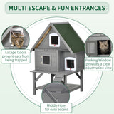 PawHut Wooden Cat House Outdoor with Escape Door, Weatherproof 3-Floor Cat Shelter for 1-2 Feral Cats