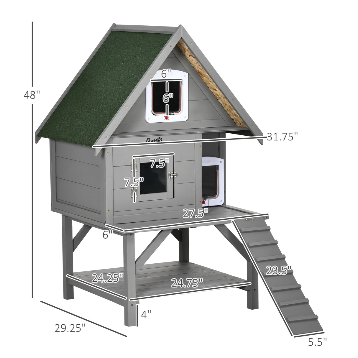 PawHut Wooden Cat House Outdoor with Escape Door, Weatherproof 3-Floor Cat Shelter for 1-2 Feral Cats