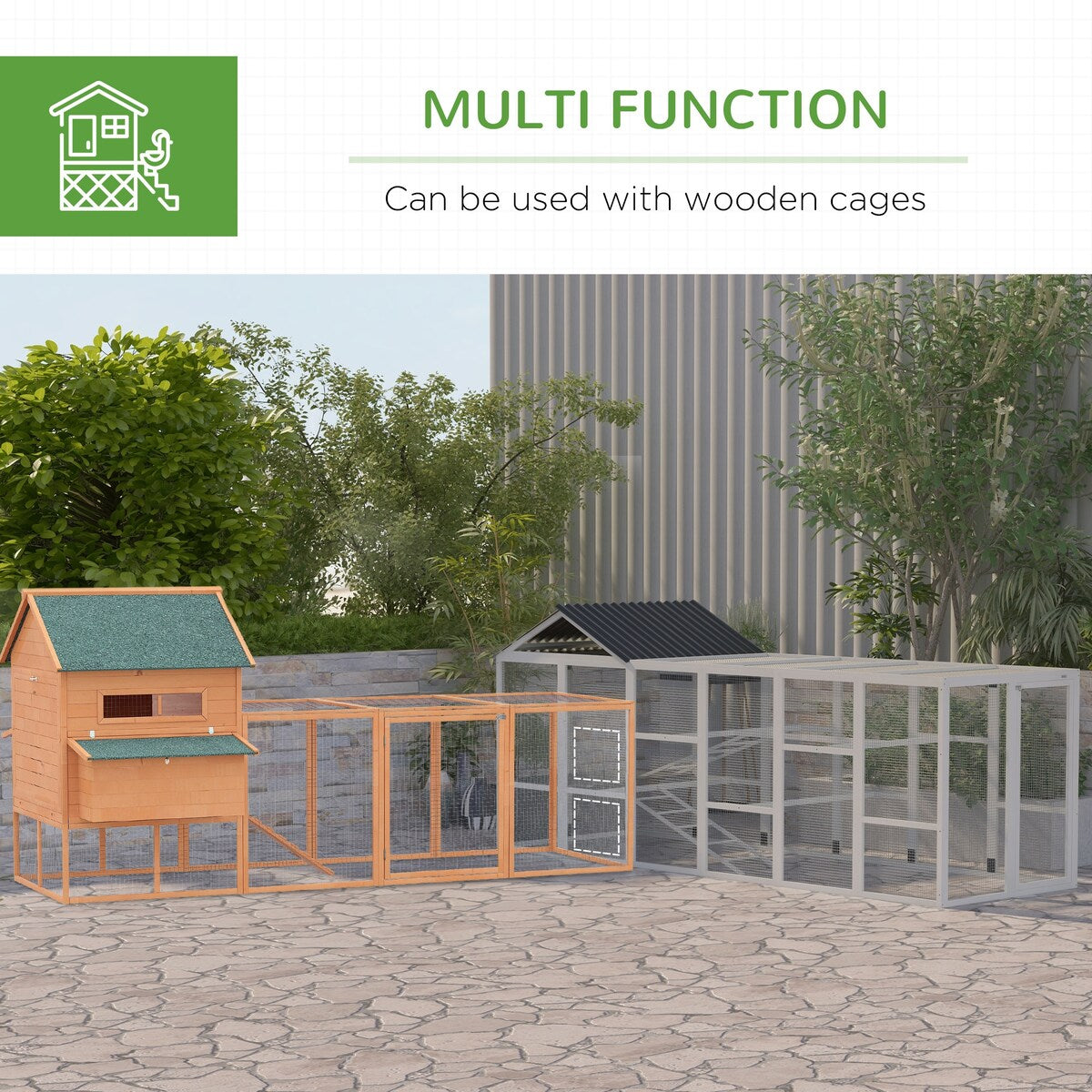 PawHut Wooden Chicken Coop Run for 6 - 10 Chickens, Hen House Add-On with Storage, Perches, 141.75" x 48" x 61"