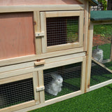 PawHut 83" Wooden Rabbit Hutch Large Bunny Hutch House with Double Run, Removable Tray and Waterproof Roof for Outdoor