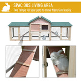 PawHut 83" Wooden Rabbit Hutch Large Bunny Hutch House with Double Run, Removable Tray and Waterproof Roof for Outdoor